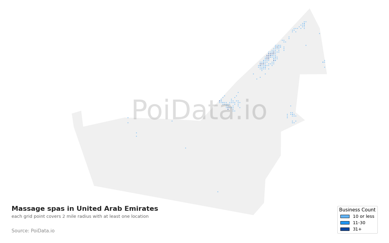 Massage spa density map for United Arab Emirates