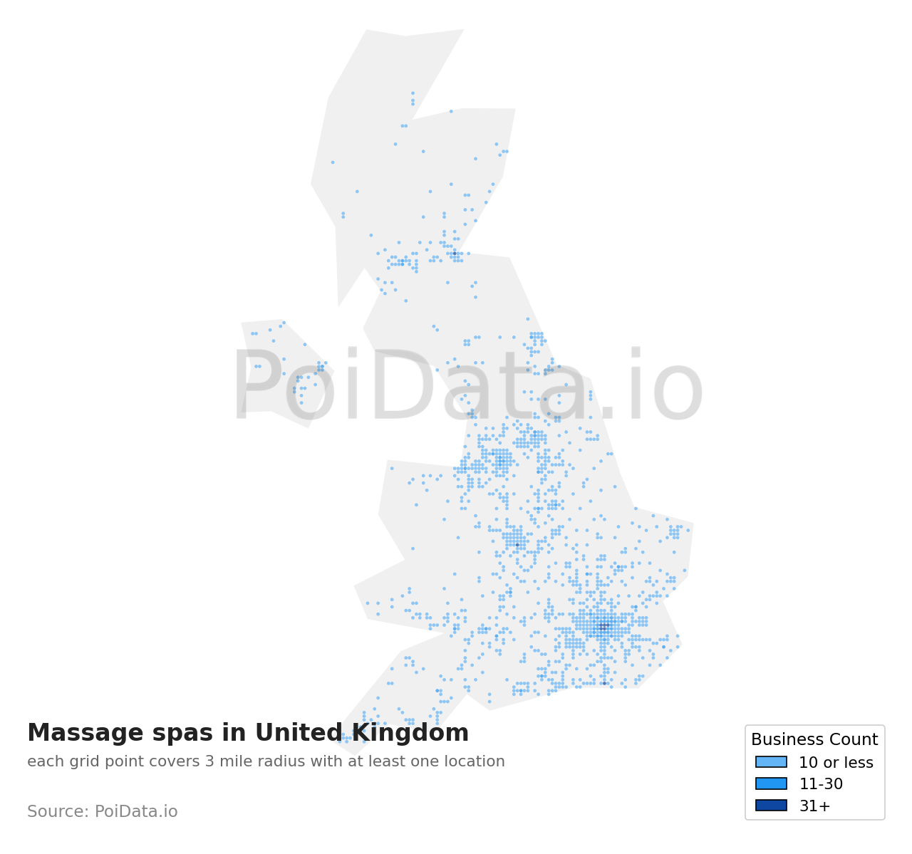 Massage spa density map for United Kingdom