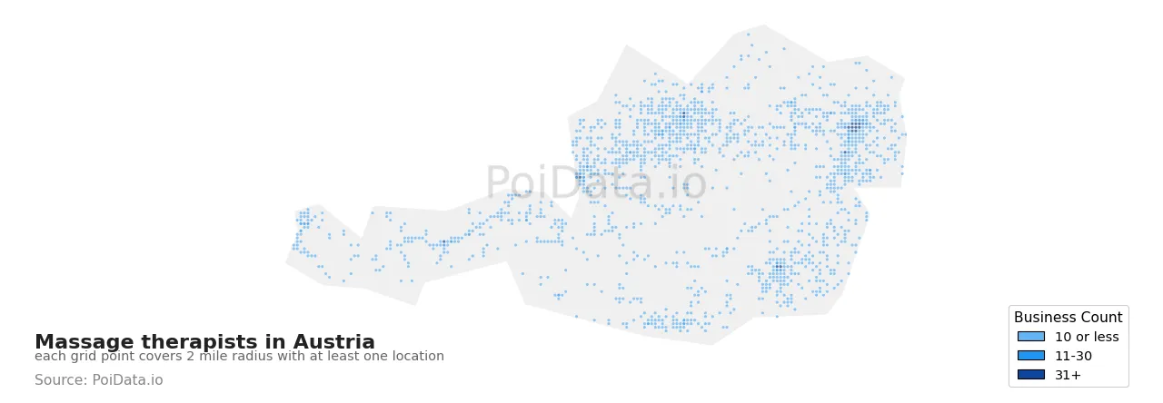 Massage therapist density map for Austria