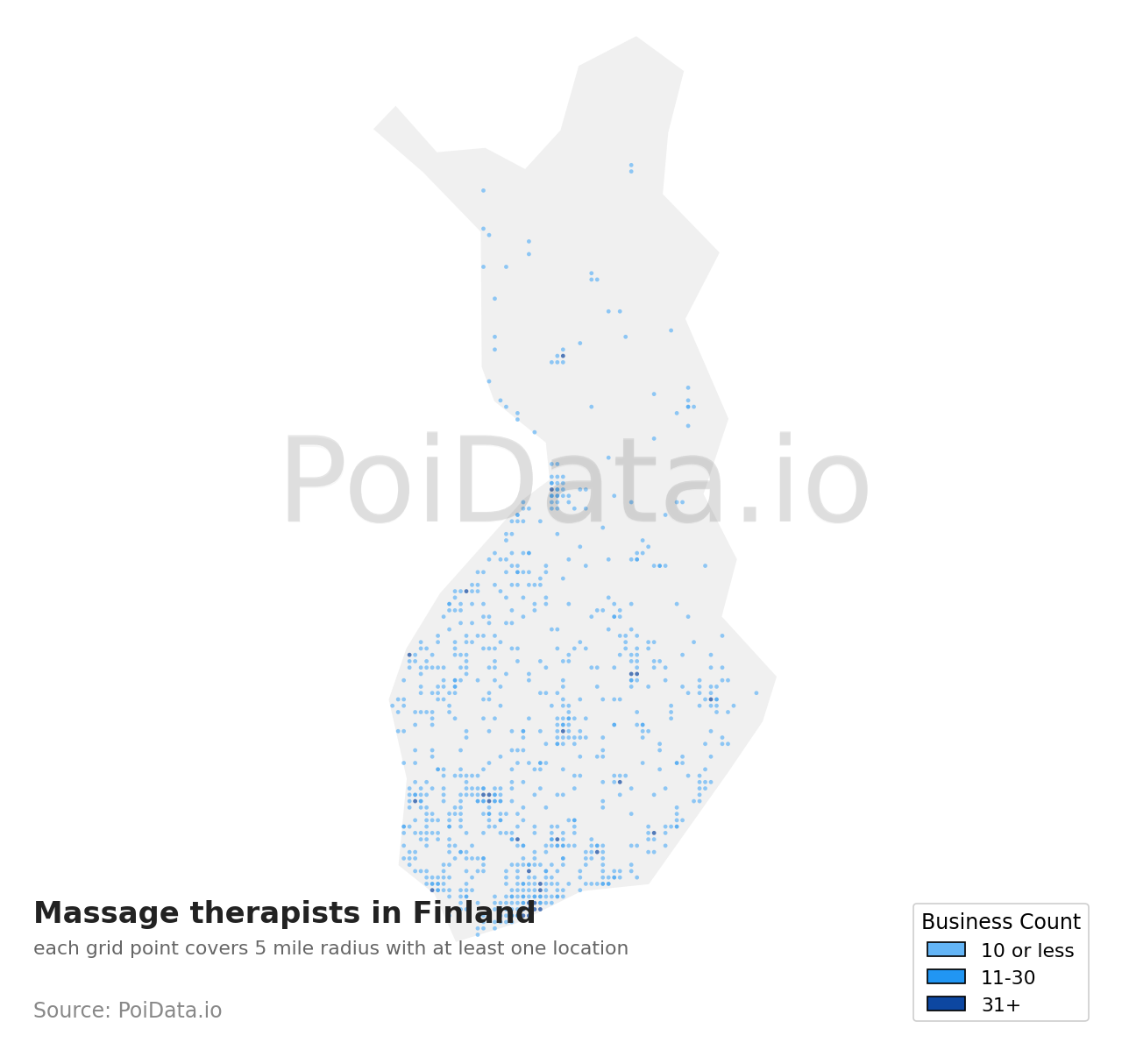Massage therapist density map for Finland