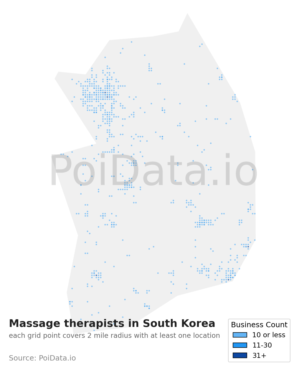 Massage therapist density map for South Korea