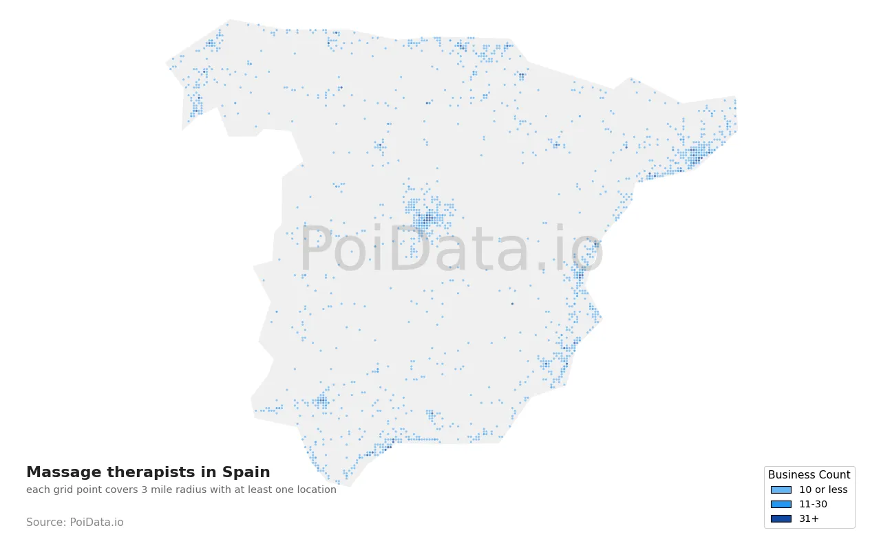 Massage therapist density map for Spain
