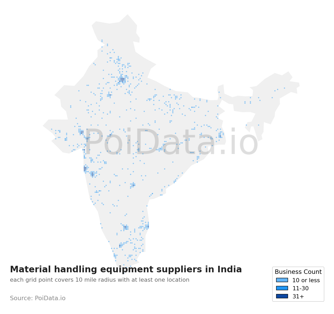 Material handling equipment supplier density map for India