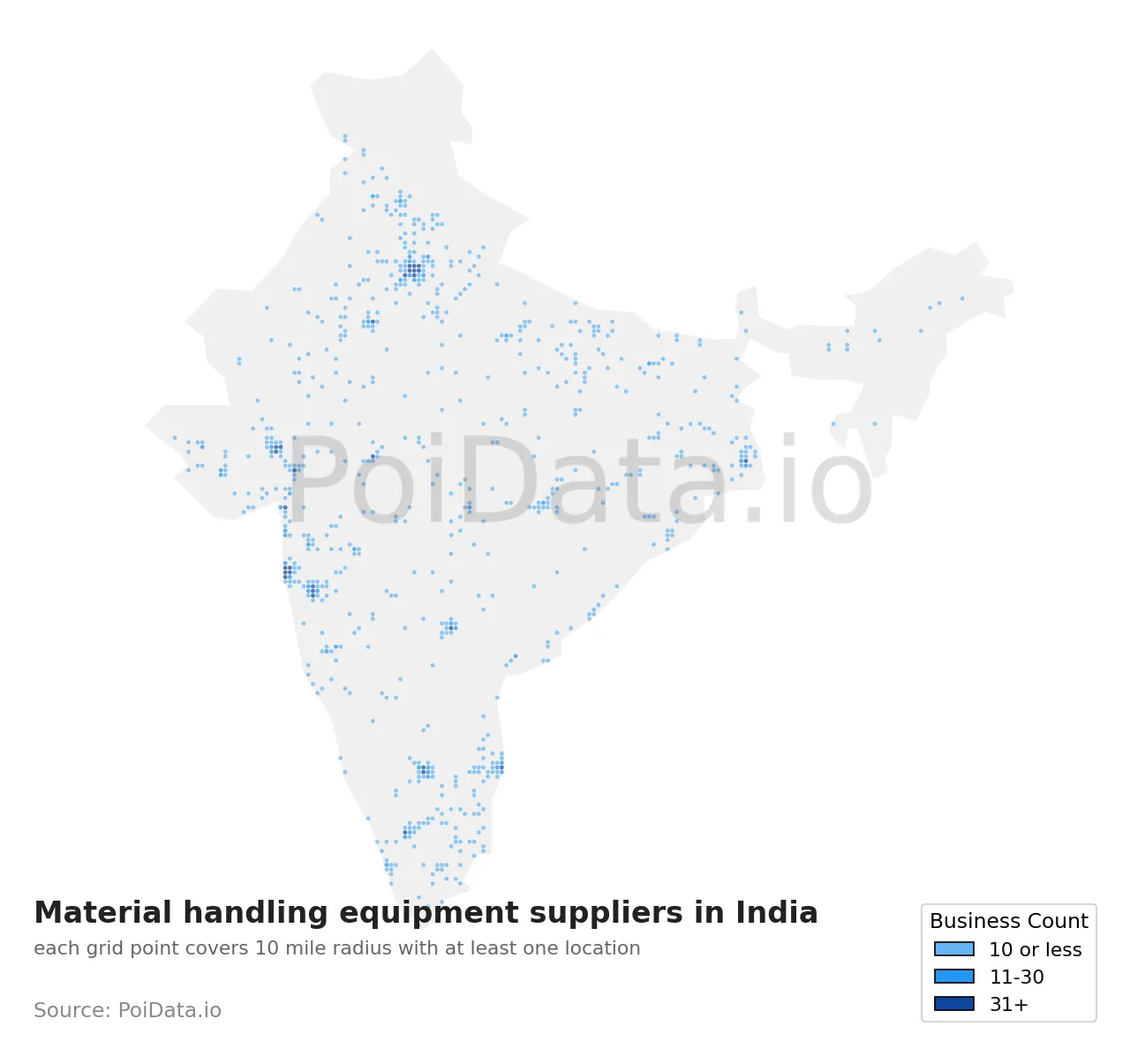 Material handling equipment supplier density map for India