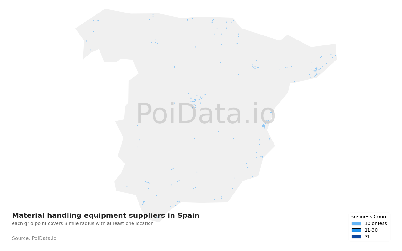 Material handling equipment supplier density map for Spain