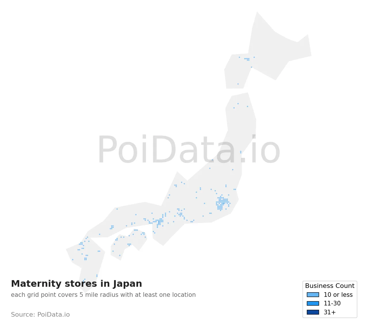 Maternity store density map for Japan