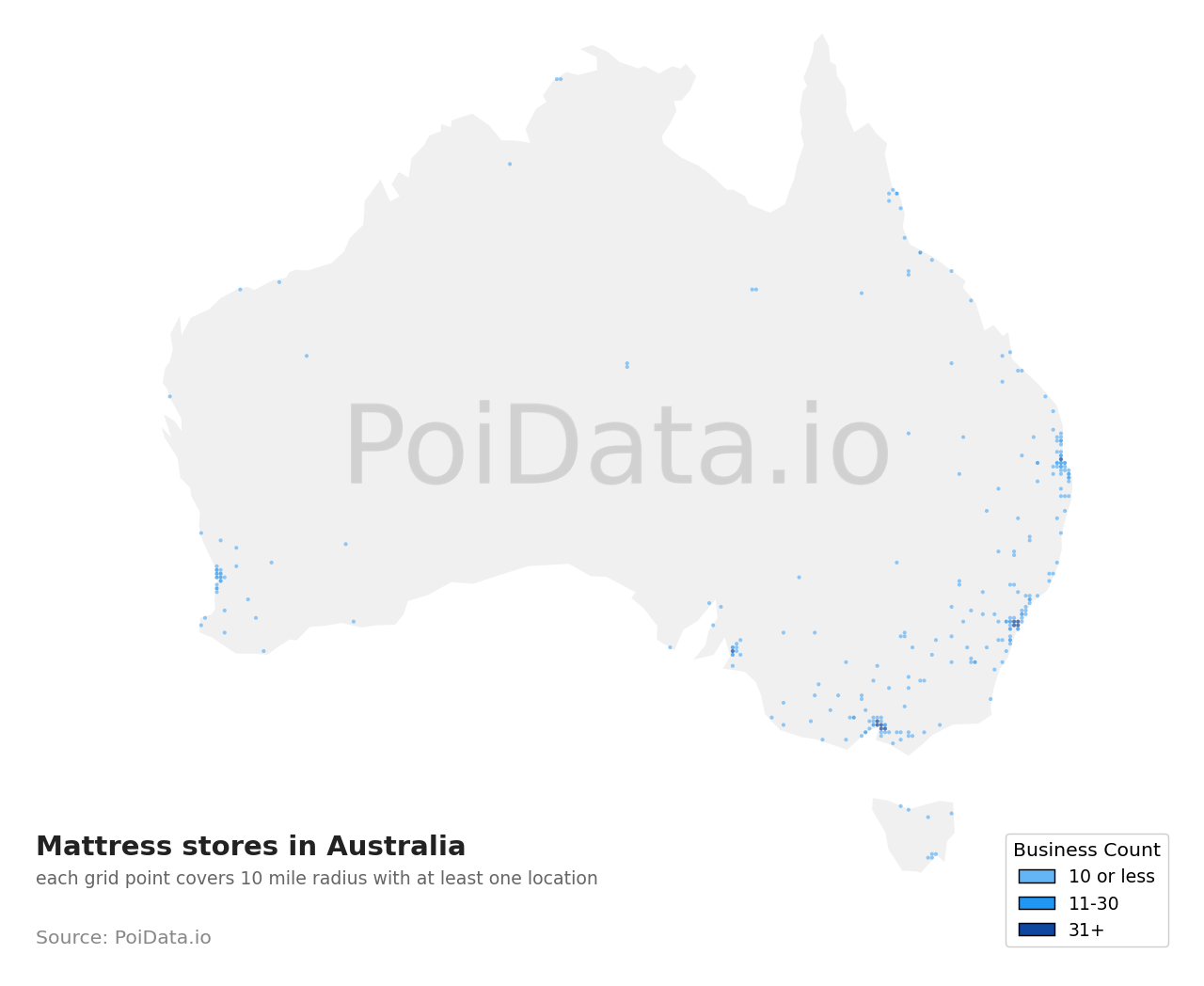 Mattress store density map for Australia