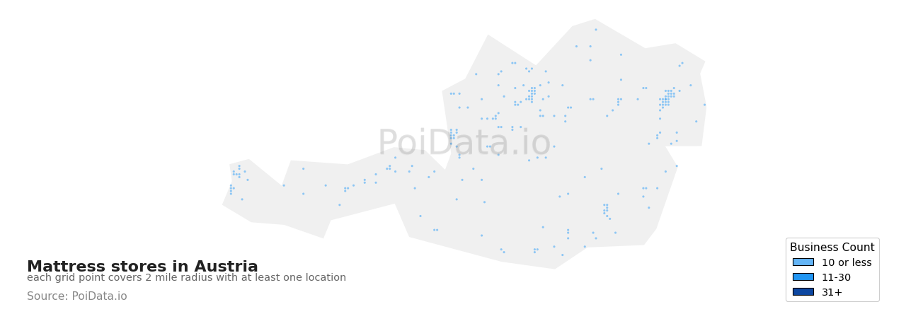 Mattress store density map for Austria