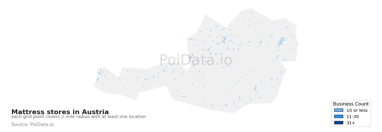 Mattress store density map for Austria