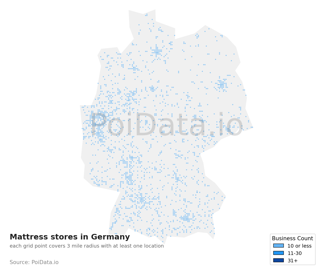 Mattress store density map for Germany