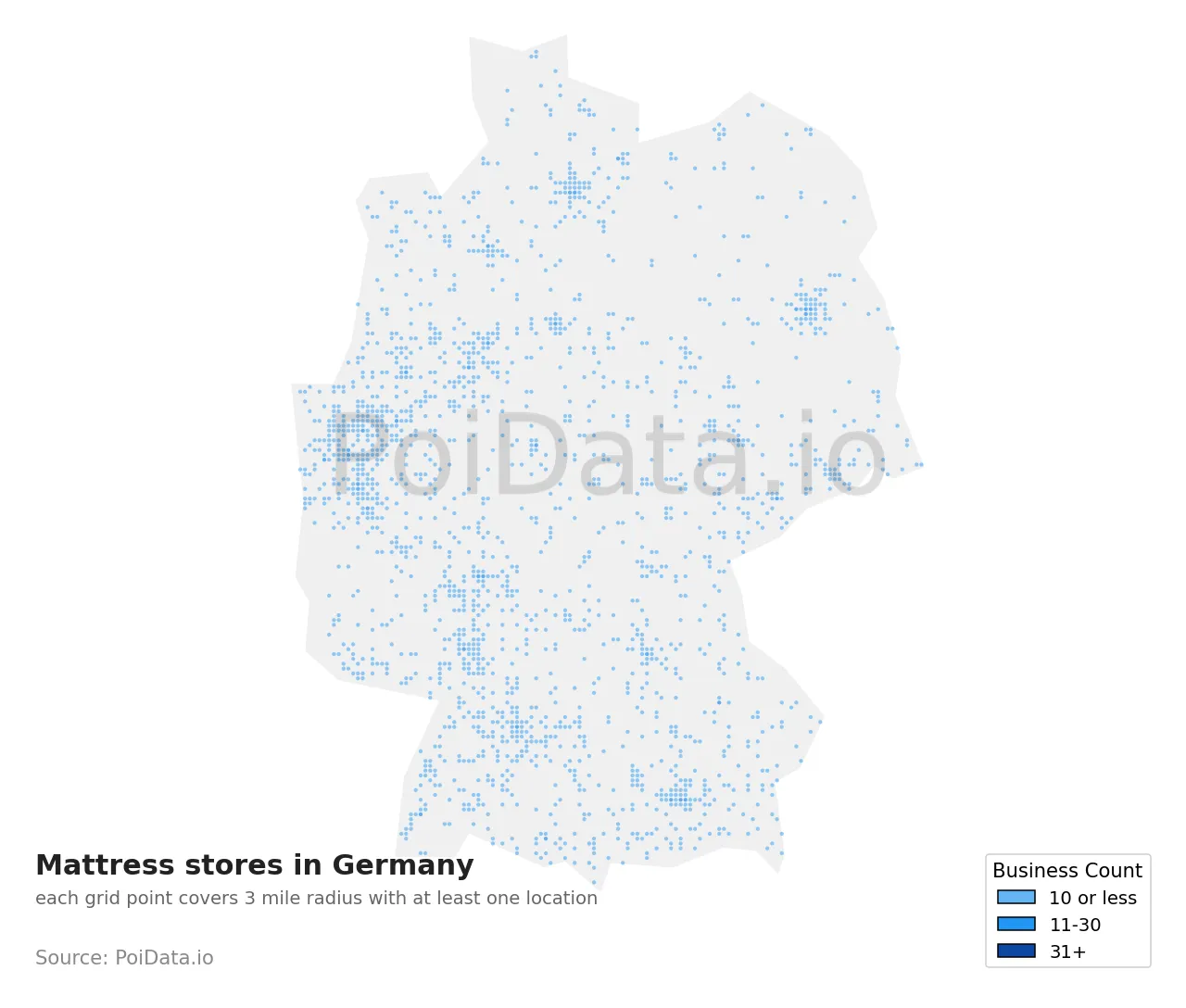 Mattress store density map for Germany