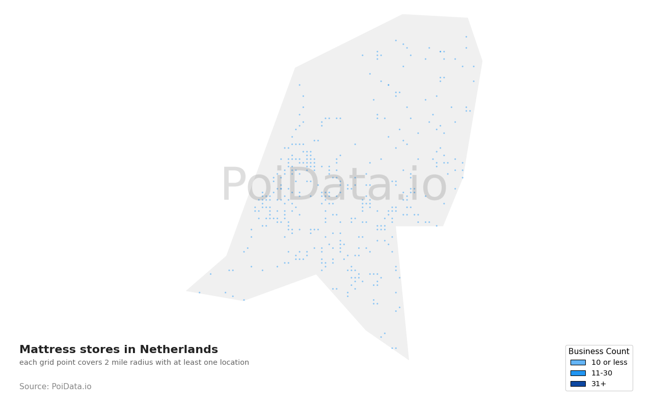 Mattress store density map for Netherlands