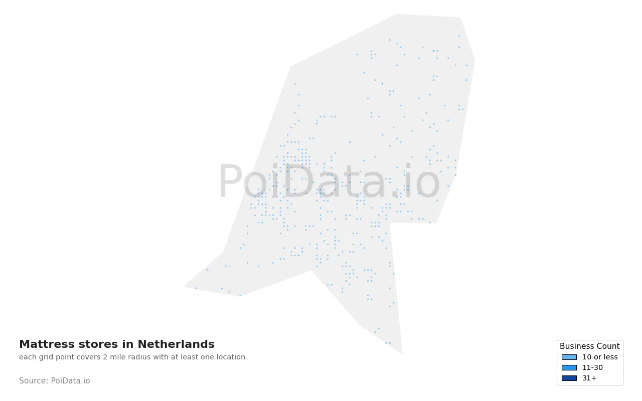 Mattress store density map for Netherlands