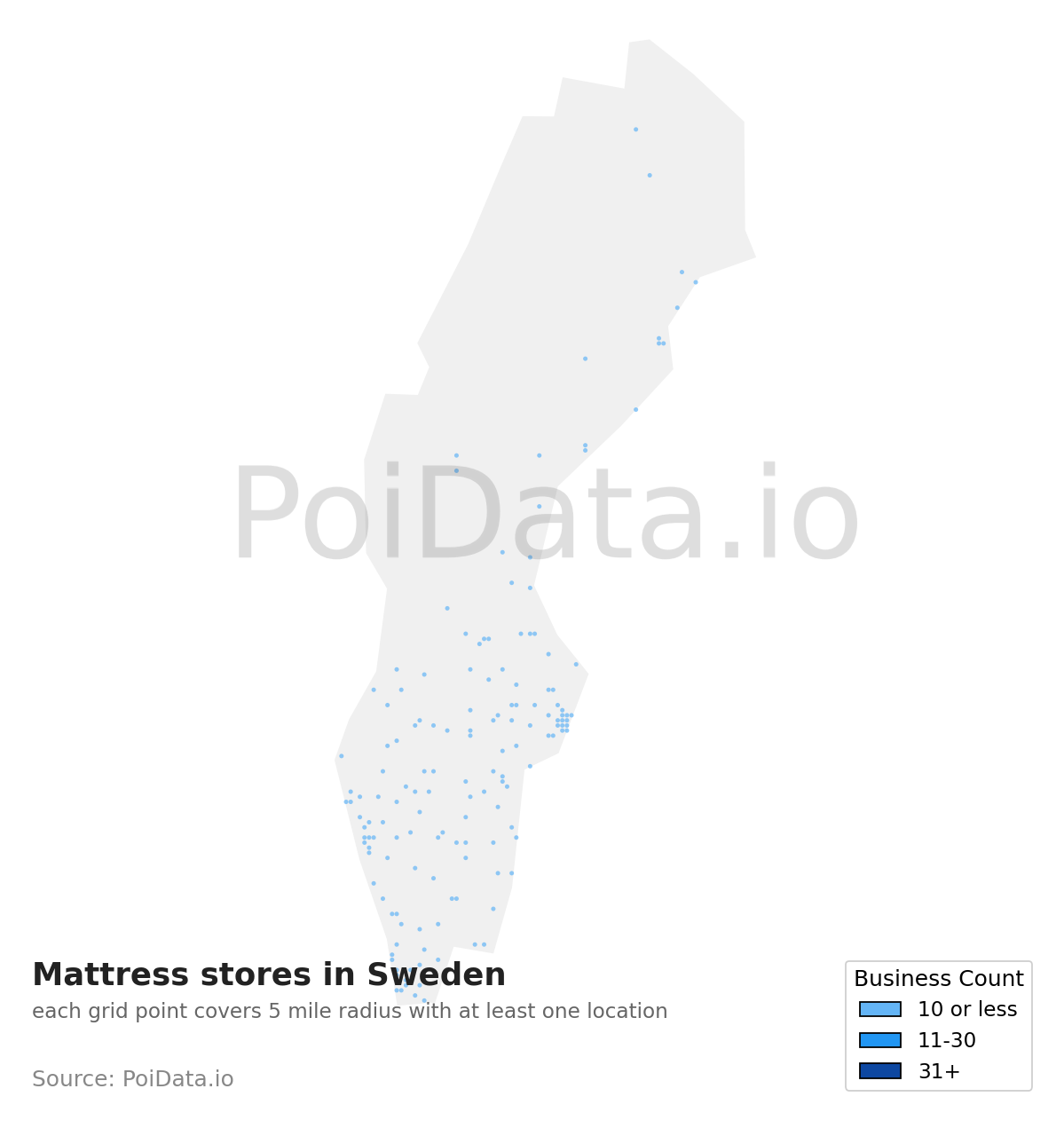 Mattress store density map for Sweden