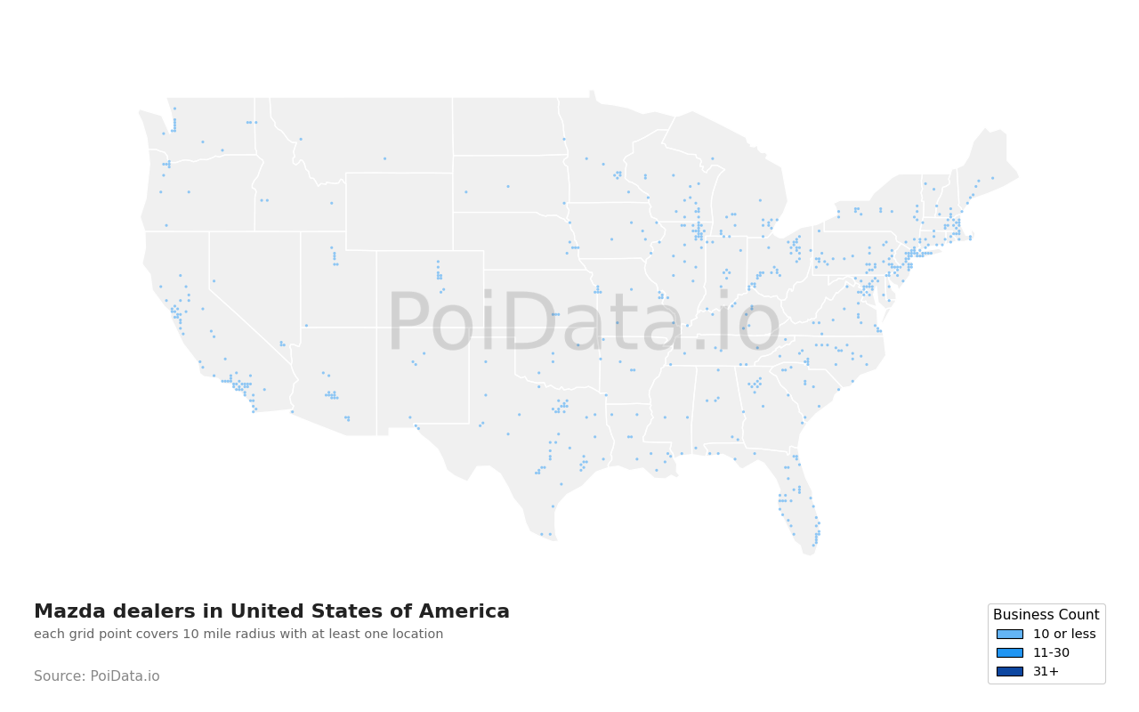 Mazda dealer density map for Florida, United States