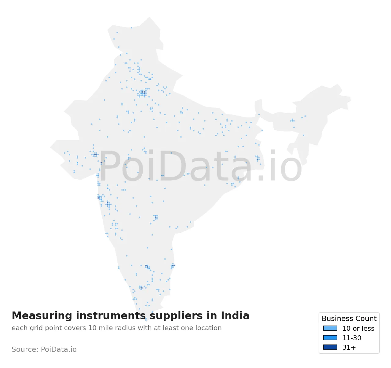 Measuring instruments supplier density map for India