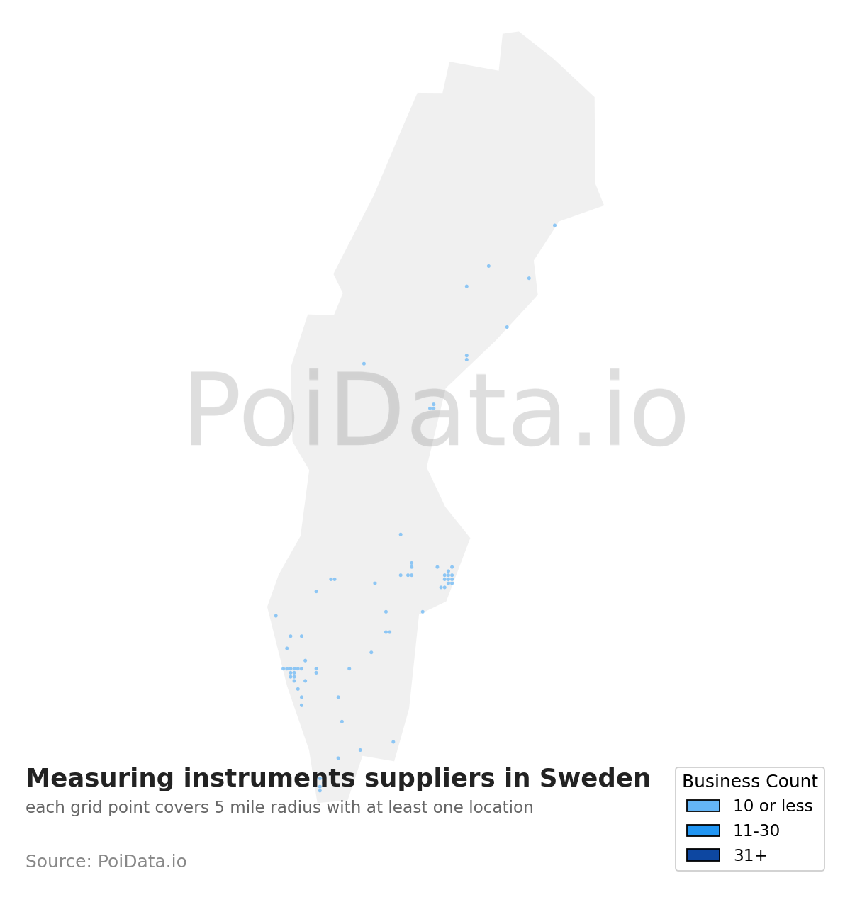 Measuring instruments supplier density map for Sweden