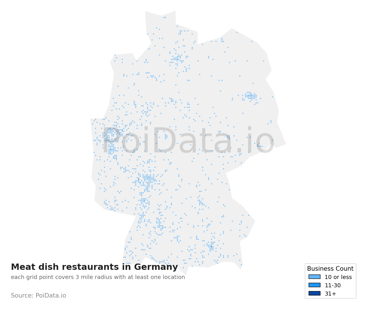 Meat dish restaurant density map for Germany
