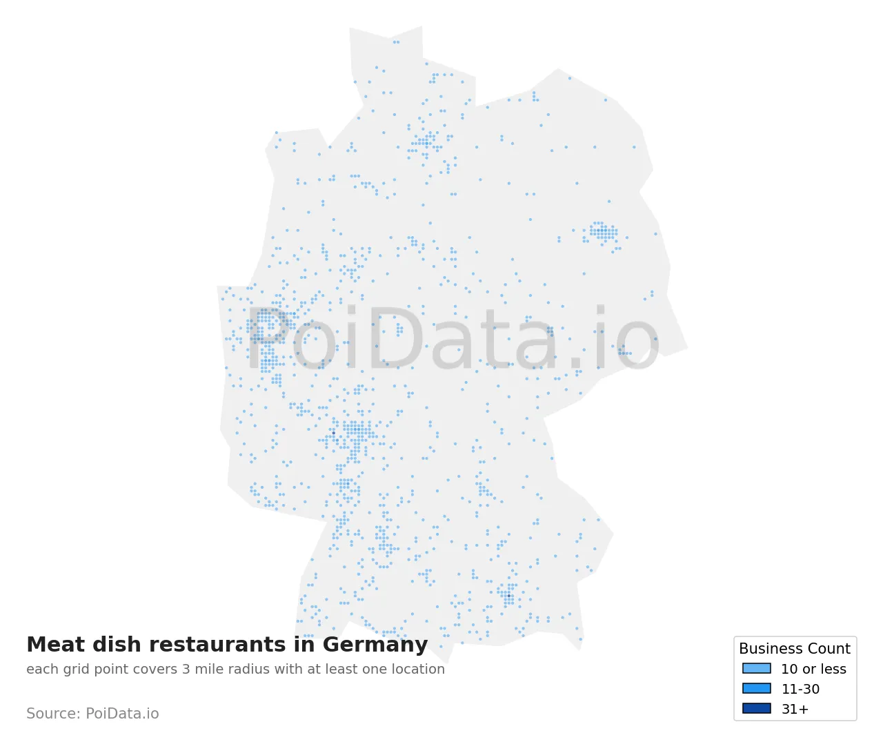 Meat dish restaurant density map for Germany