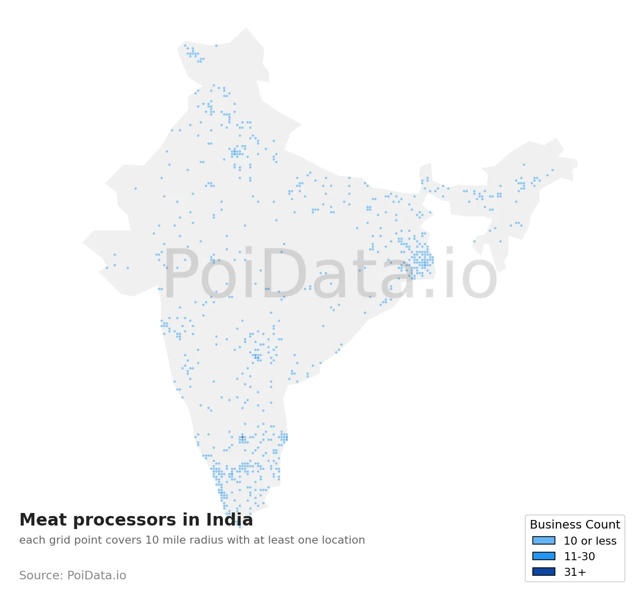 Meat processor density map for India