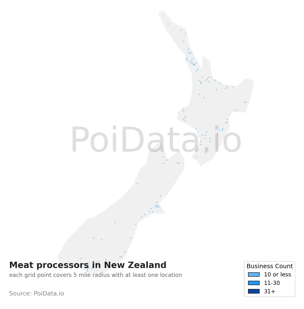Meat processor density map for New Zealand
