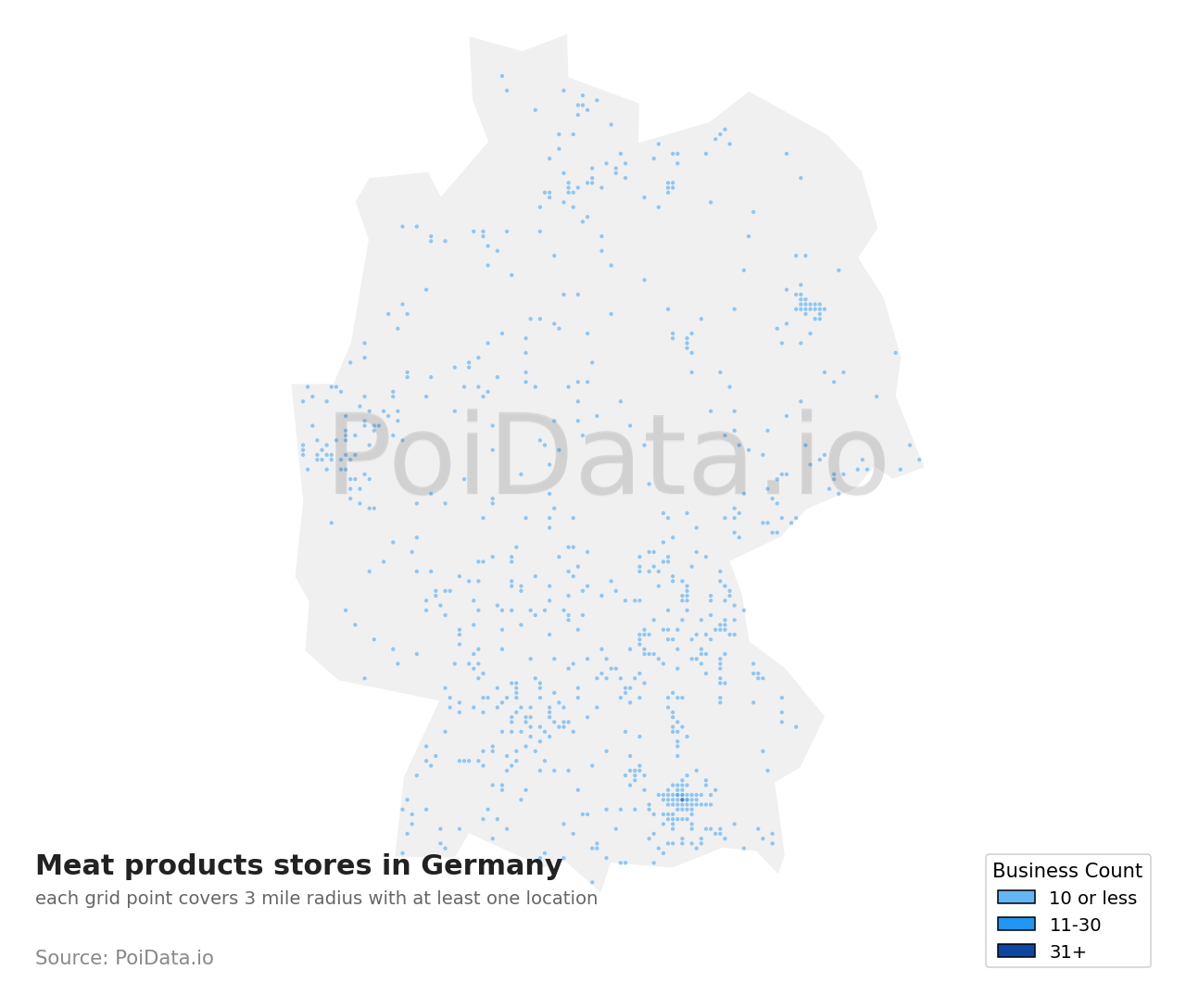 Meat products store density map for Germany