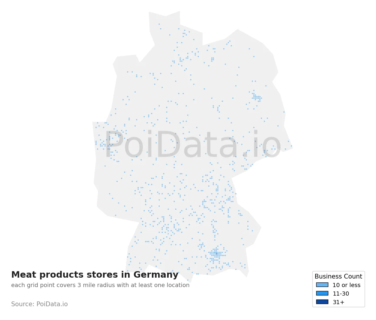 Meat products store density map for Germany