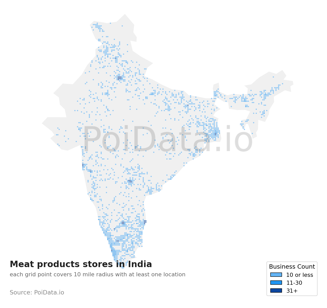Meat products store density map for India