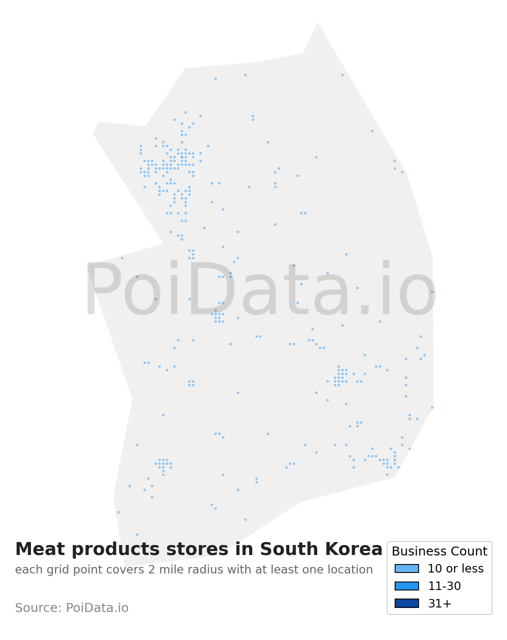 Meat products store density map for South Korea