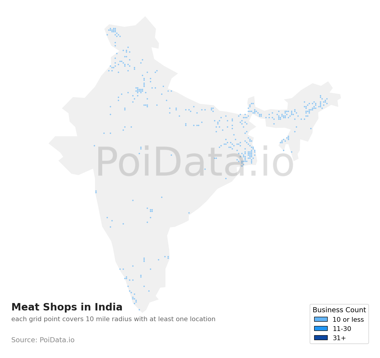 Meat Shop density map for India