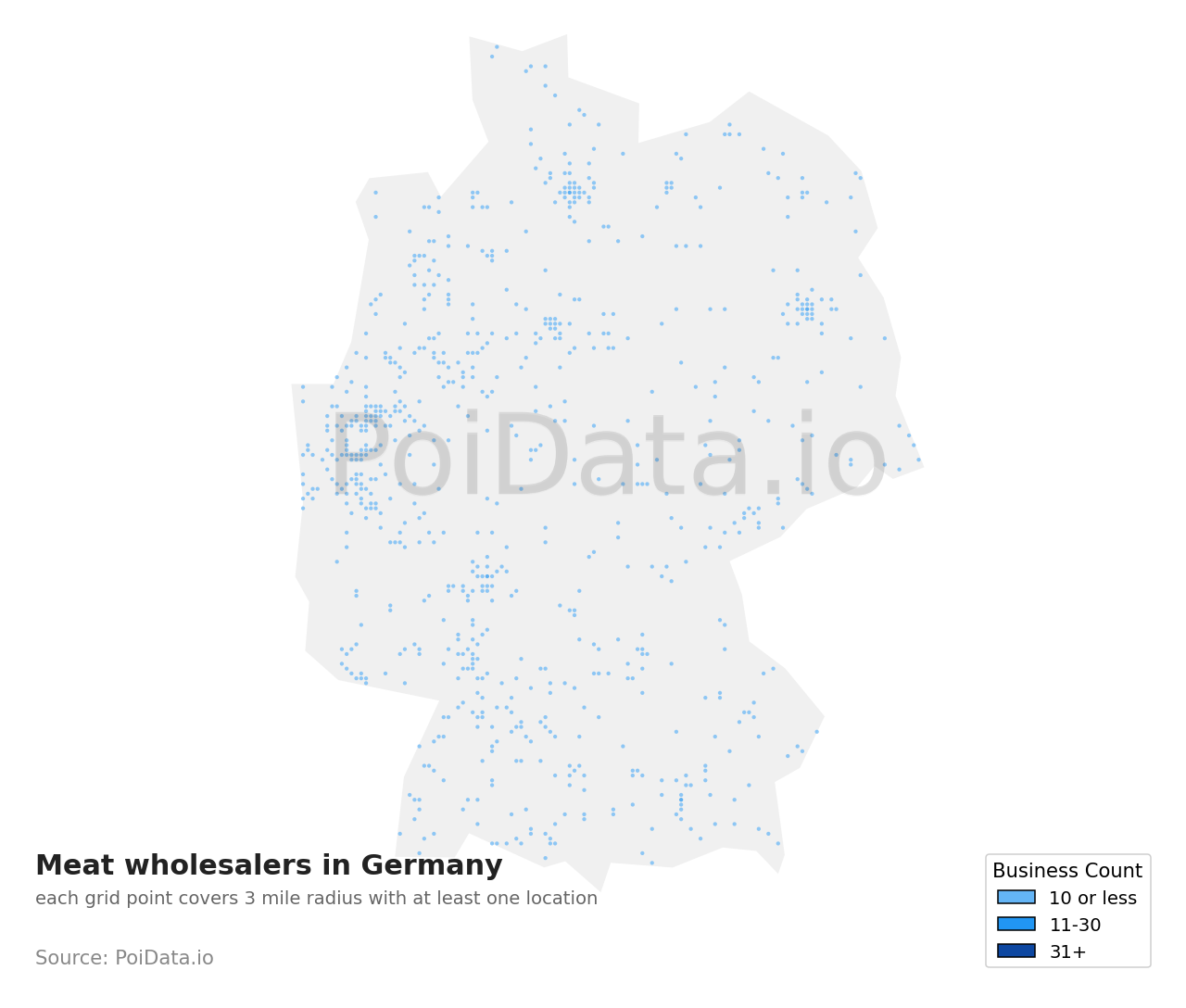 Meat wholesaler density map for Germany