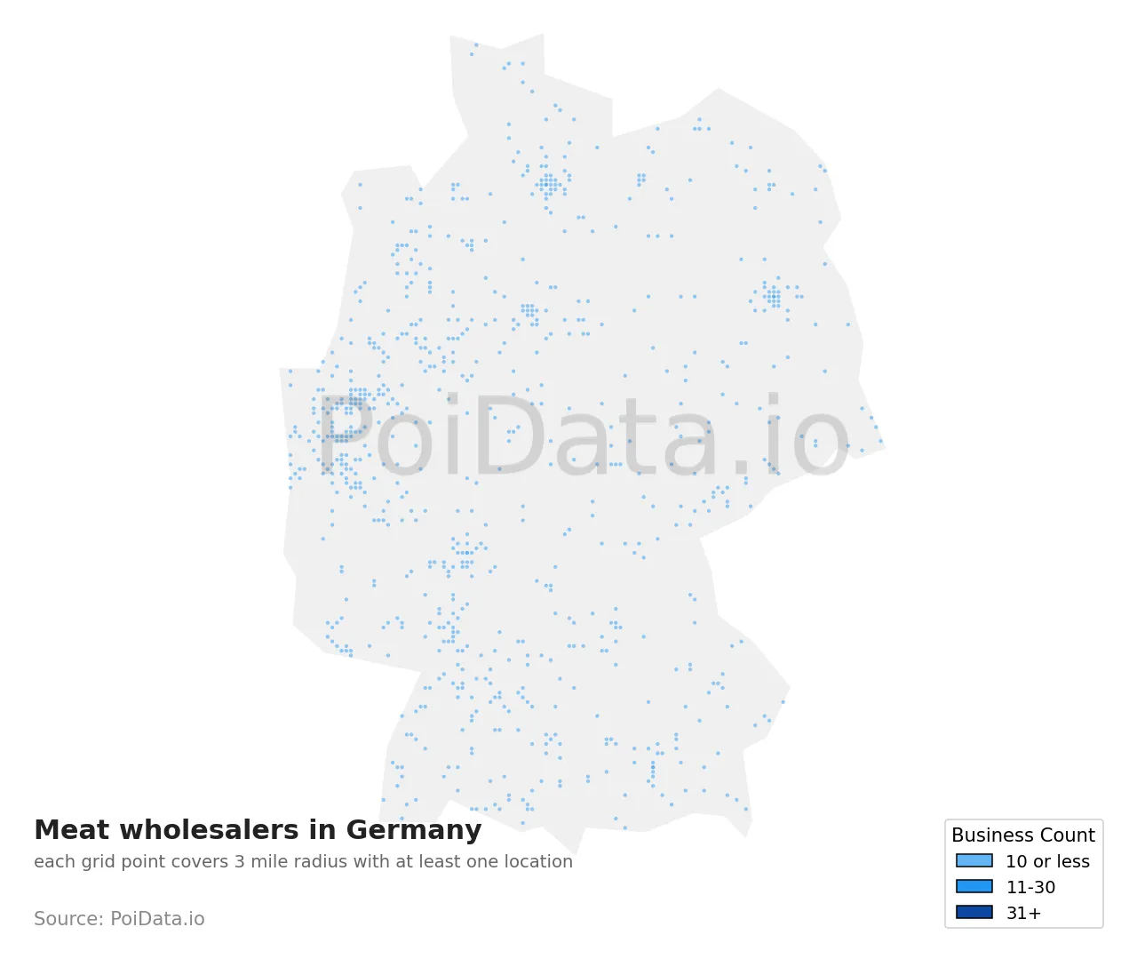Meat wholesaler density map for Germany