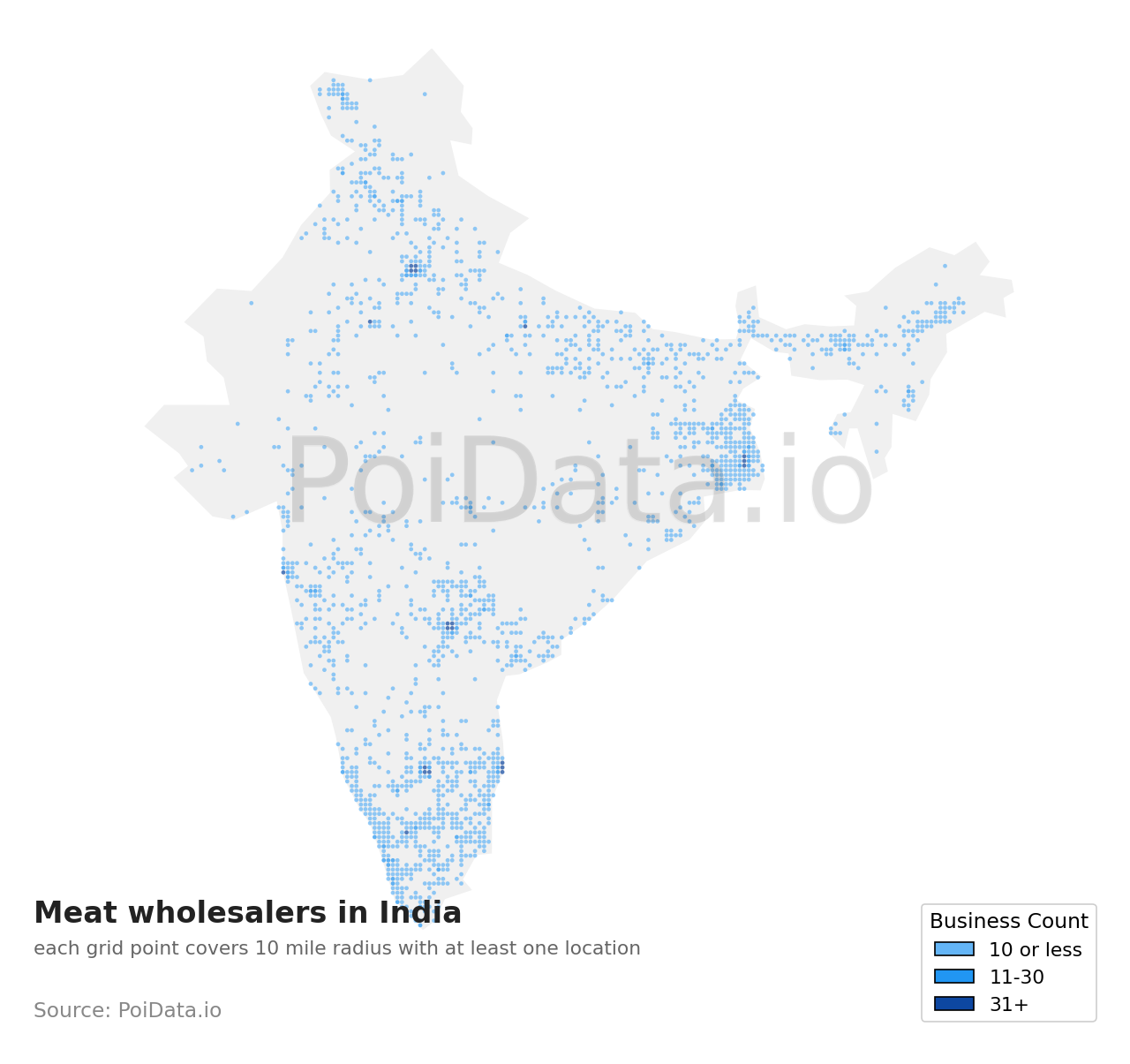 Meat wholesaler density map for India