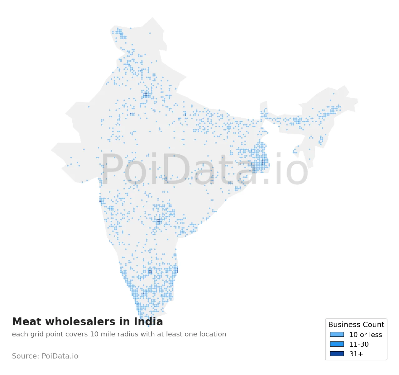 Meat wholesaler density map for India