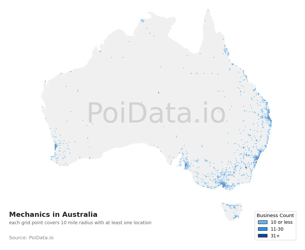 Mechanic density map for Australia