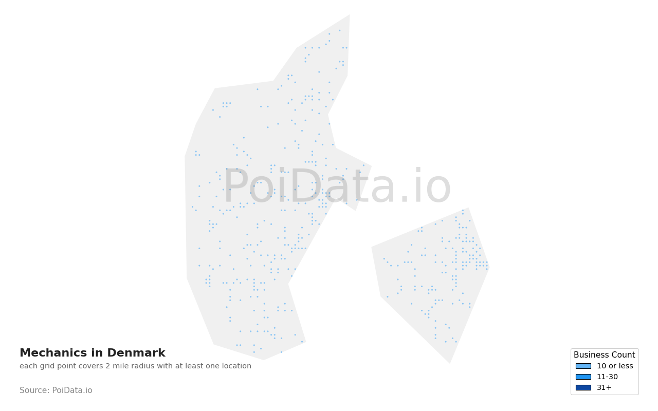 Mechanic density map for Denmark