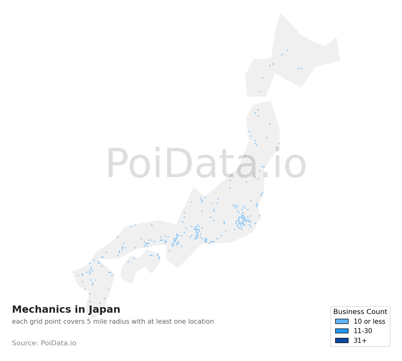 Mechanic density map for Japan