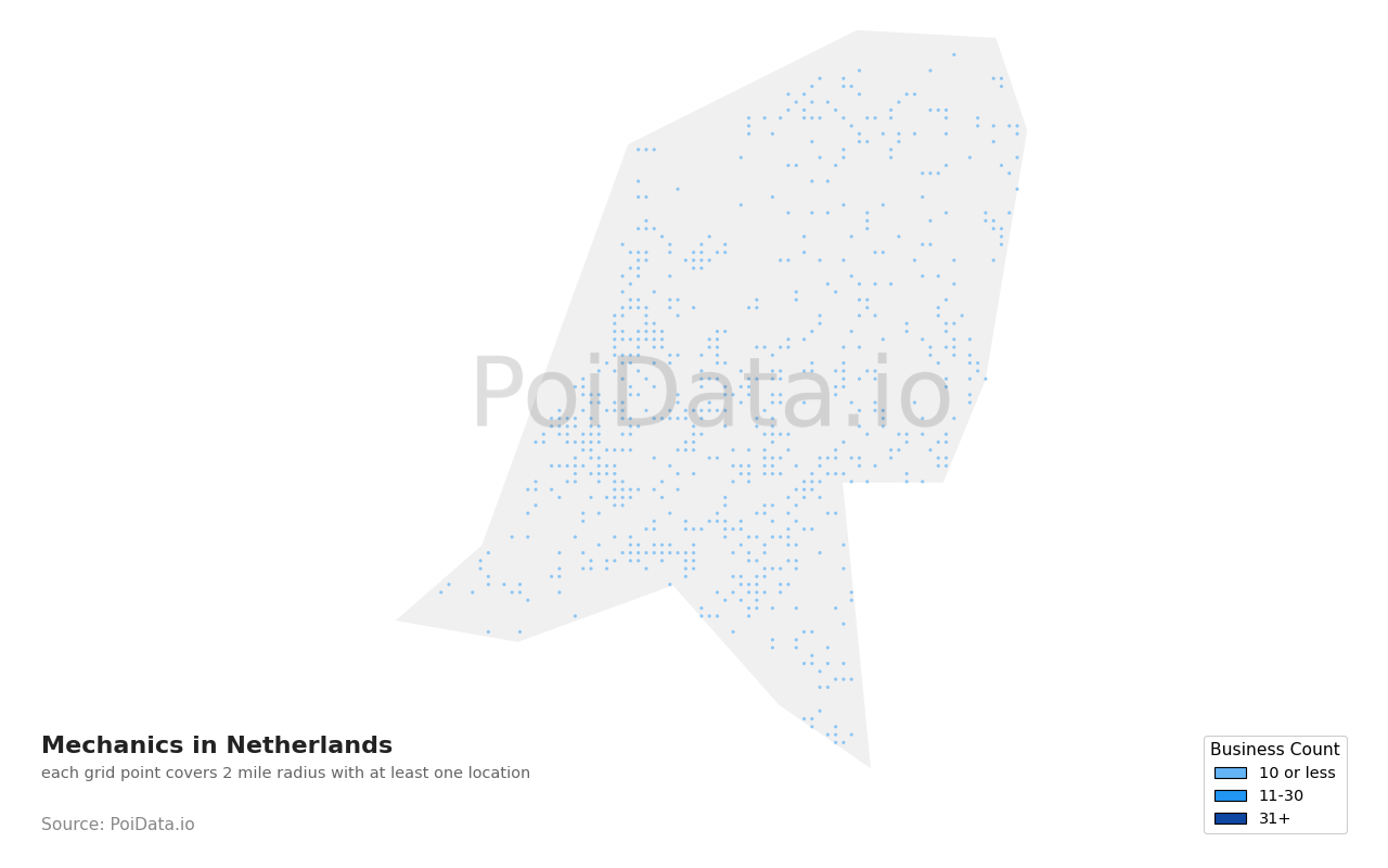 Mechanic density map for Netherlands