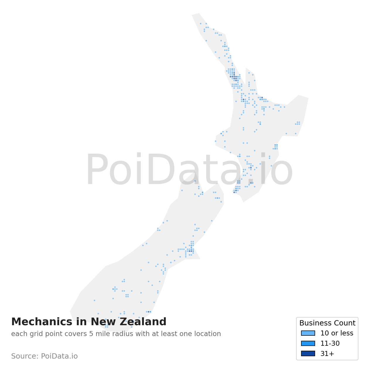 Mechanic density map for New Zealand