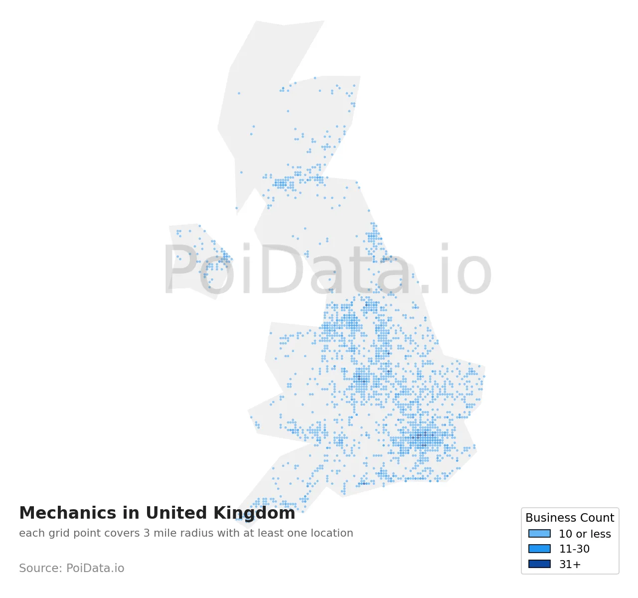 Mechanic density map for United Kingdom