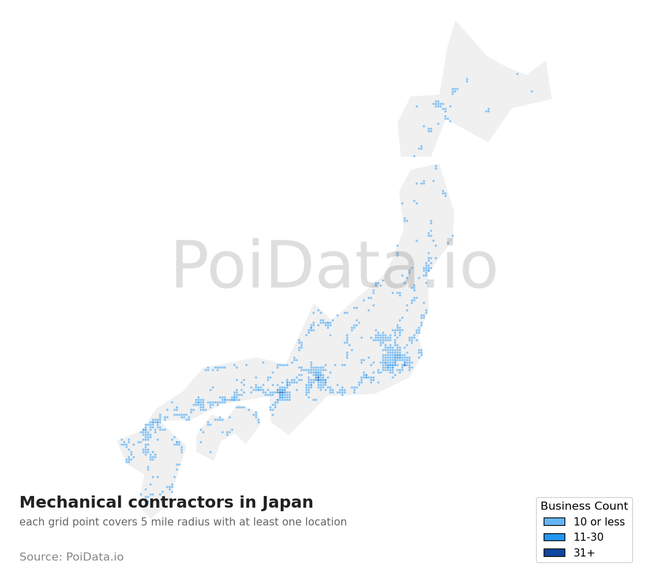 Mechanical contractor density map for Japan