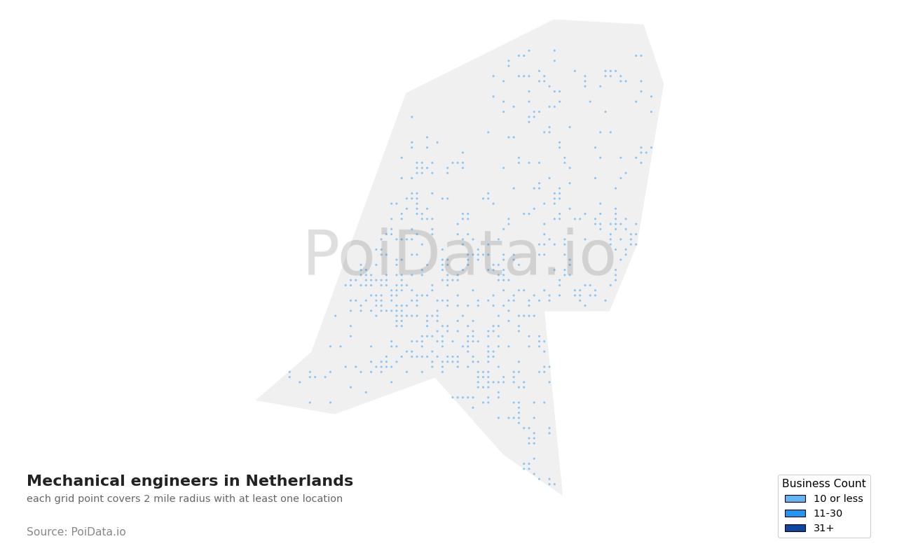Mechanical engineer density map for Netherlands