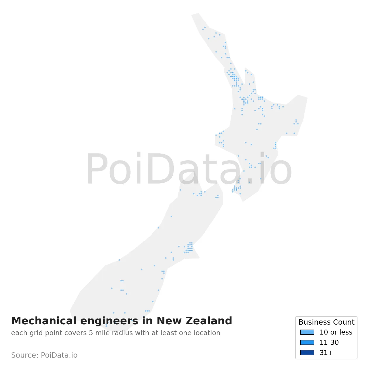 Mechanical engineer density map for New Zealand