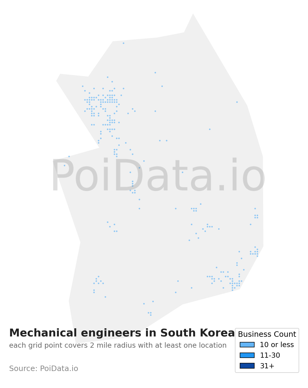 Mechanical engineer density map for South Korea