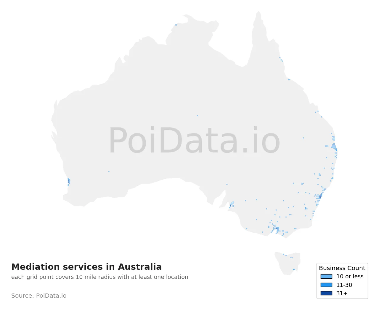 Mediation service density map for Australia