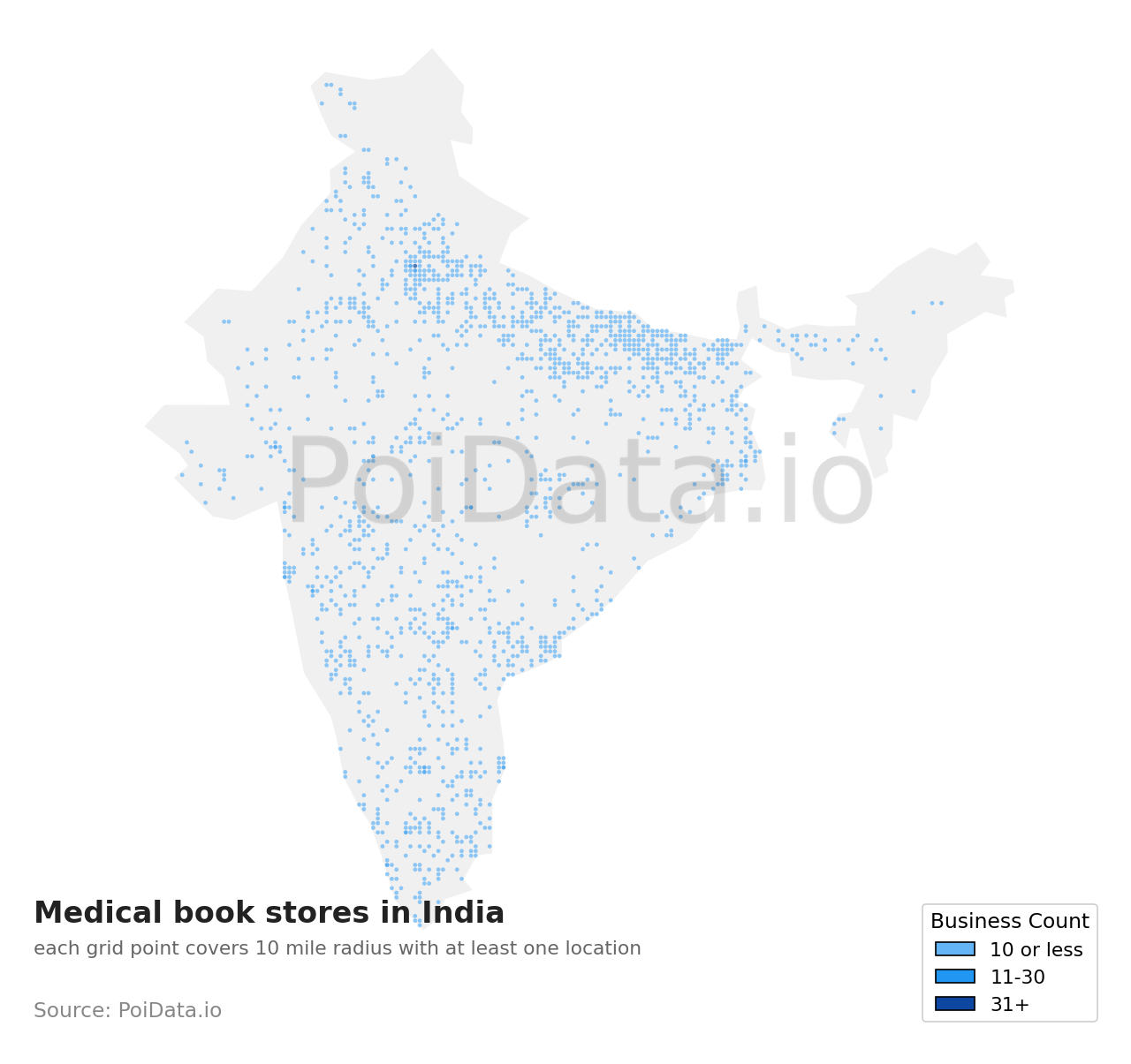 Medical book store density map for India