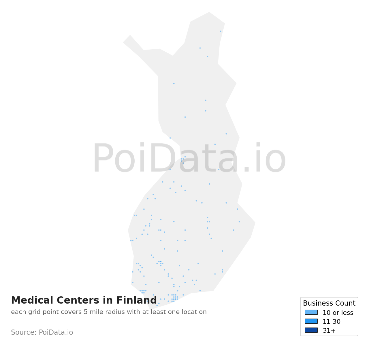 Medical Center density map for Finland