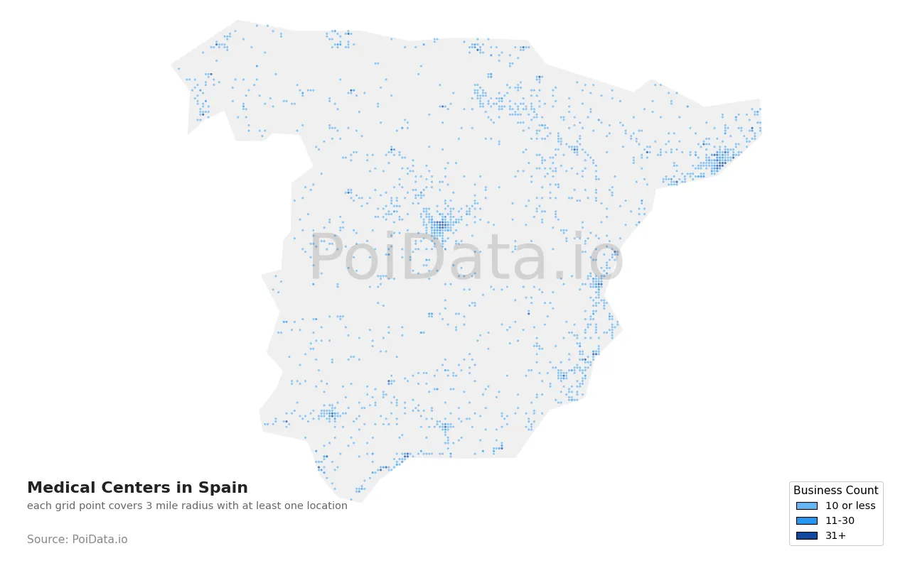 Medical Center density map for Spain