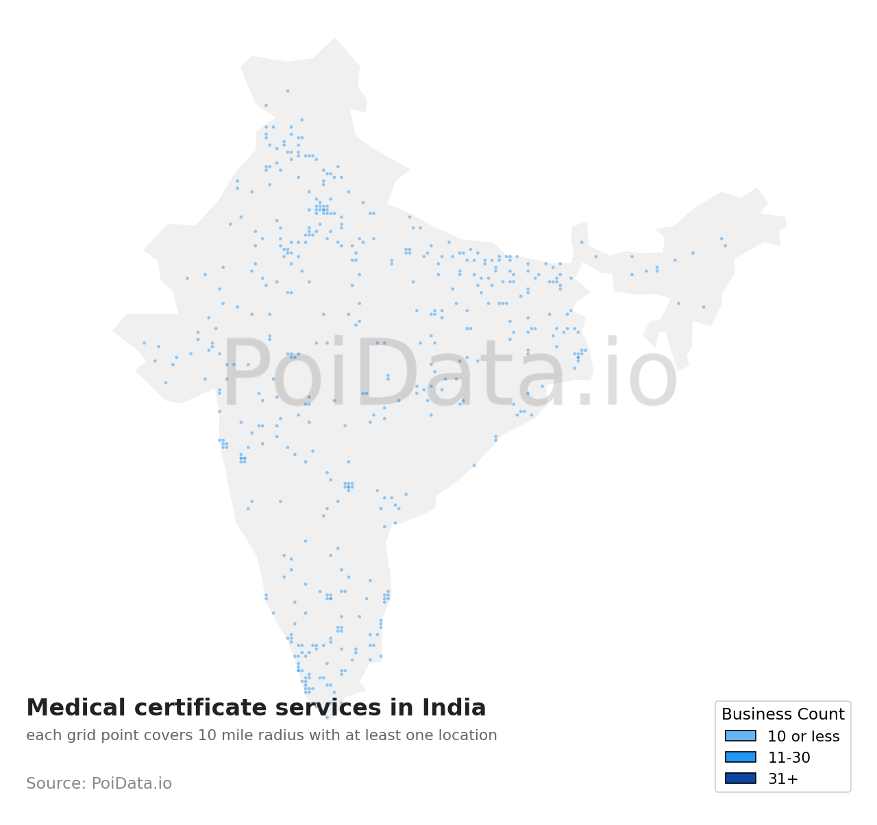 Medical certificate service density map for India