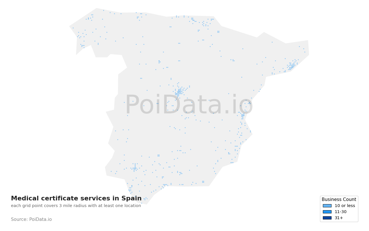 Medical certificate service density map for Spain